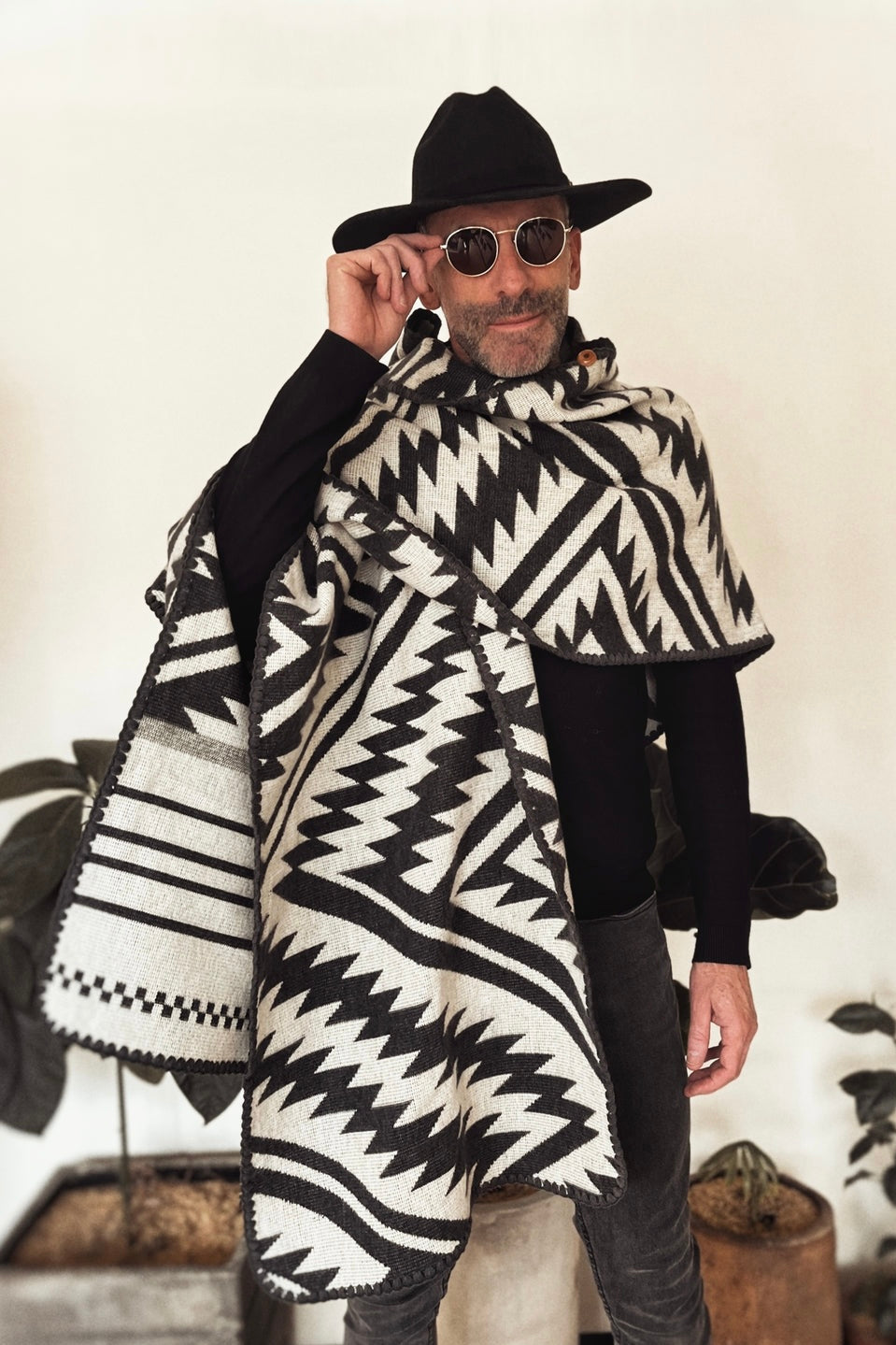 Poncho El Paso - Gris y Beige, con Capota