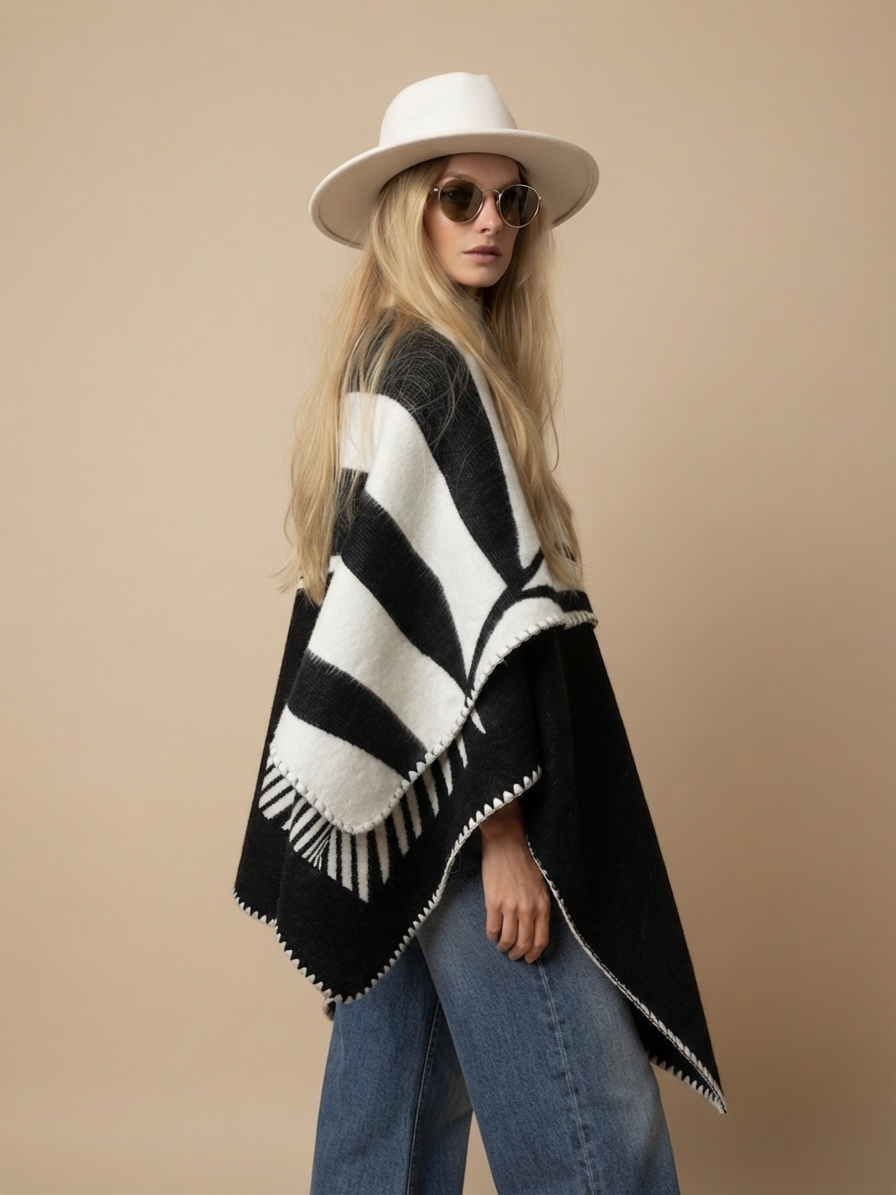 Poncho Natura - Negro y Beige