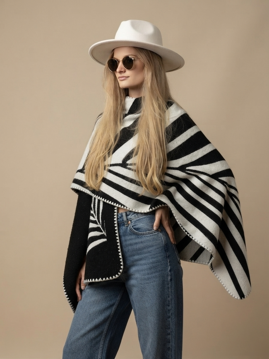 Poncho Natura - Negro y Beige