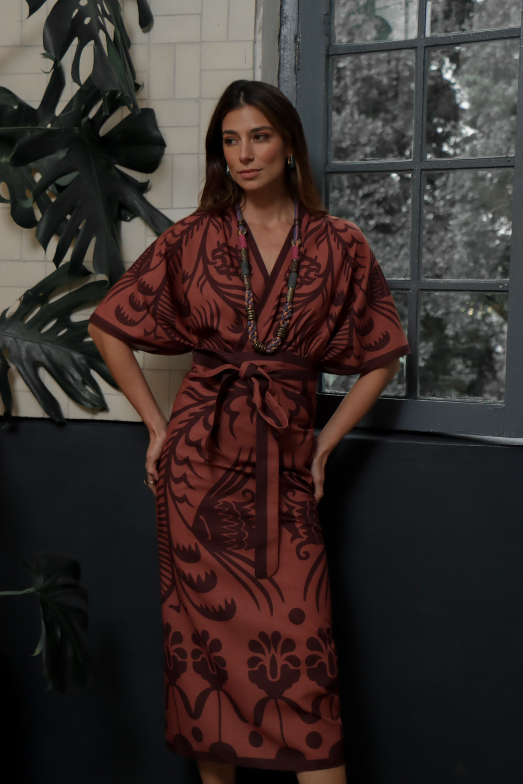 Kimono Agave Terracota, Lino