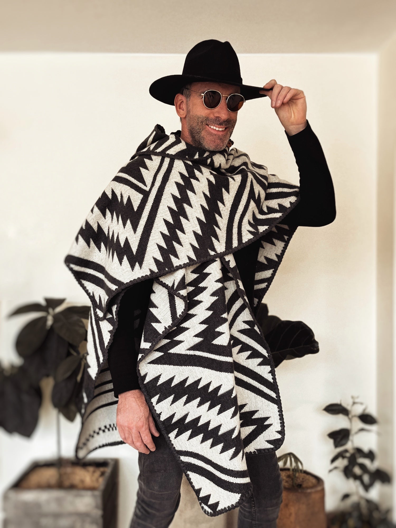 Poncho El Paso - Gris y Beige, con Capota