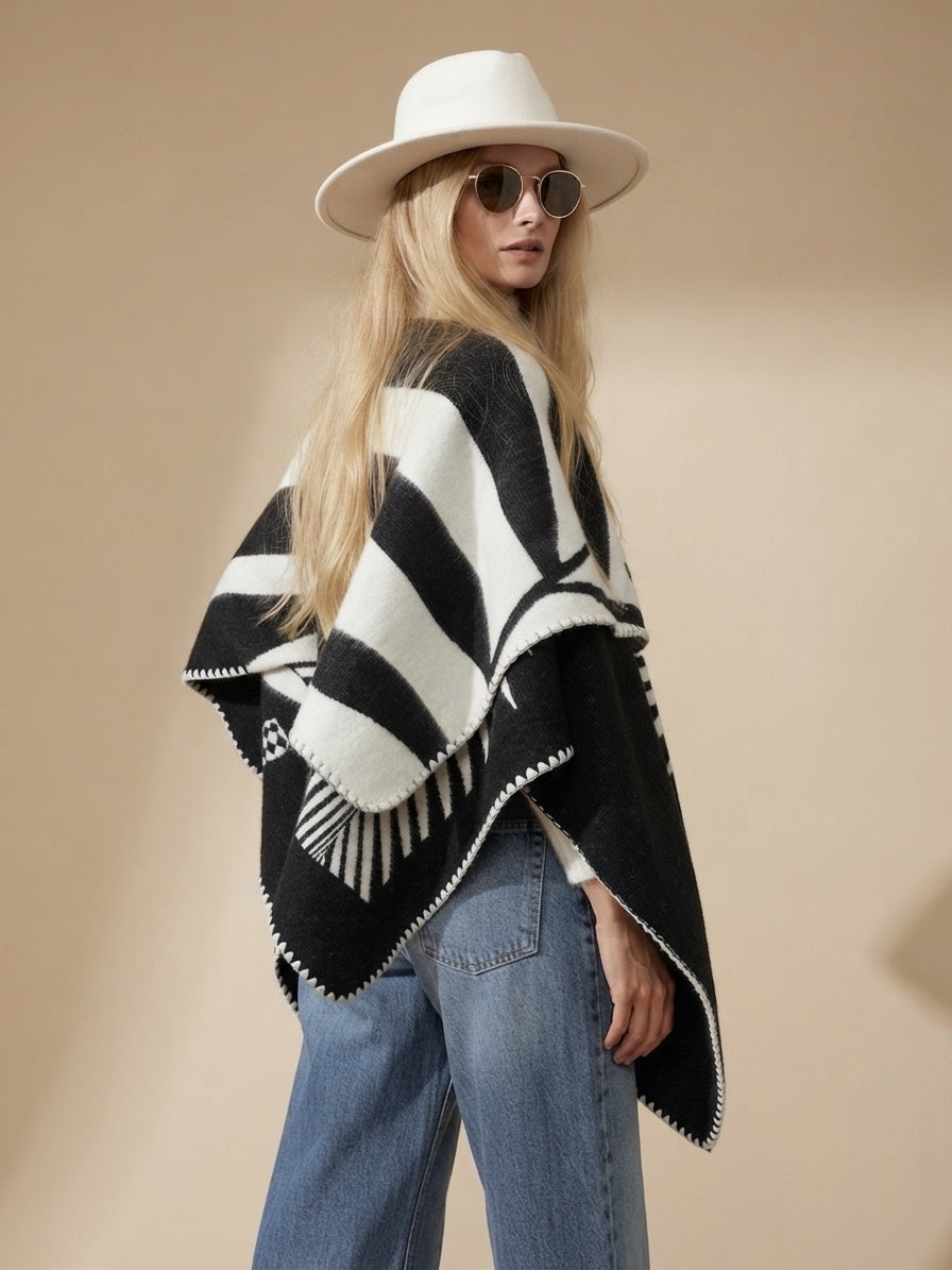 Poncho Natura - Negro y Beige